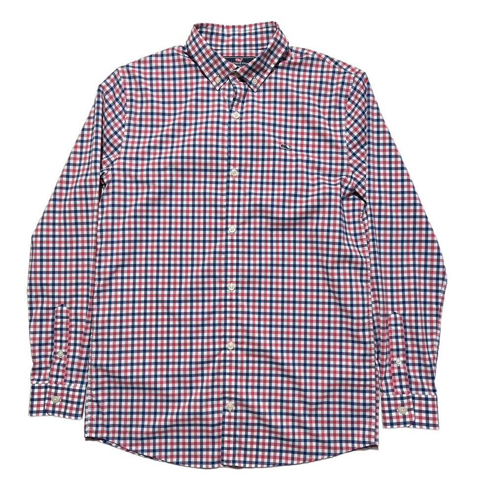 Vineyard Vines Performance Plaid Whale Shirt Boys XL (18) Long-Sleeve